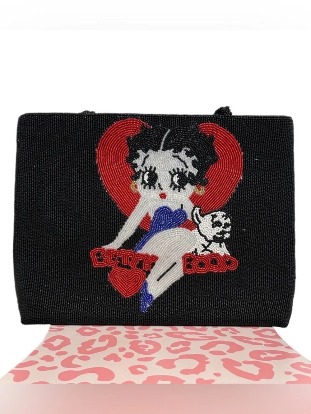 Betty Boop Black Clutch with Red Heart Design